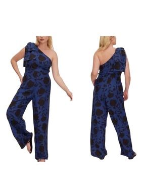 Kate Spade Target Jumpsuit Floral One Shoulder Wide Leg Pant Navy Black Size 4